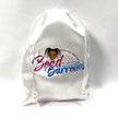 White Bead Barrettes satin storage bag with full Bead Barrettes logo