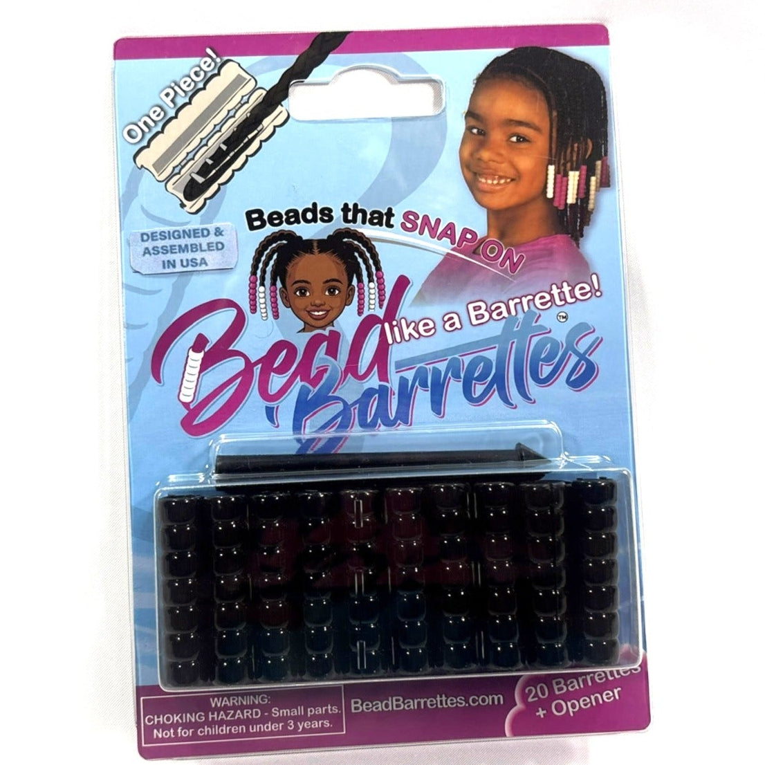 Package of black Bead Barrettes.    Beads that snap on like a Barrette!
